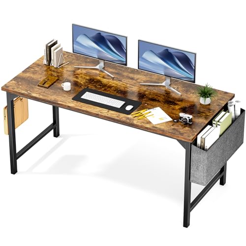 Sweetcrispy 55-Inch Small Computer Desk for Bedroom, Brown | Gaming Writing Work and Study Desk for Home Office, Sturdy Metal Frame and Compact Modern Design with X-Shaped - color: Rustic Brown, size: 55-Inch