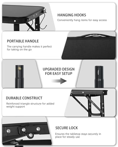 LOFTEY 2025 Reinforced Small Folding Table Portable, Small Foldable Camping Table, Heavy-Duty Mini Folding | 2 Adjustable Height | Lightweight Aluminum with Handle | 25" x 16" x 22", Black - color: Black-v