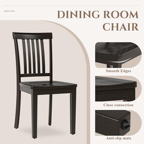 COLAMY Wooden Dining Chairs Set of 4, Solid Rubberwood Kitchen & Dining Room Chairs,Windsor Style Seating, Rustic Dining Table Chairs, Non-Slip Foot Pads, Farmhouse & Traditional Seating,Dark Brown - color: Darkbrown, size: Set of 4