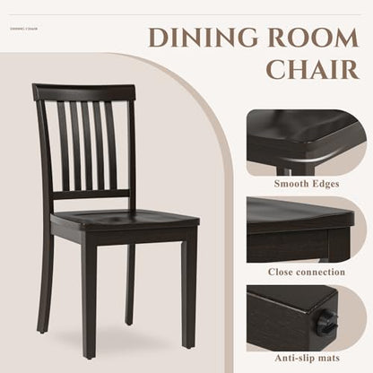 COLAMY Wooden Dining Chairs Set of 4, Solid Rubberwood Kitchen & Dining Room Chairs,Windsor Style Seating, Rustic Dining Table Chairs, Non-Slip Foot Pads, Farmhouse & Traditional Seating,Dark Brown - color: Darkbrown, size: Set of 4