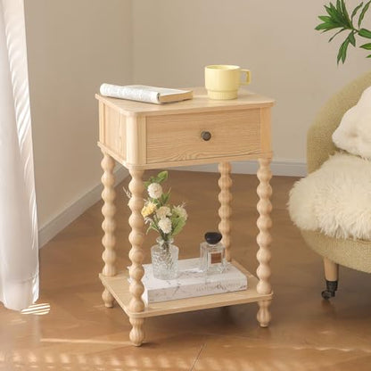AWASEN Night Stand, Small End Table with Storage for Living Room, Farmhouse Bedside Side Table with Spindle Wood Legs for Bedroom, Office, Natural - color: Natural