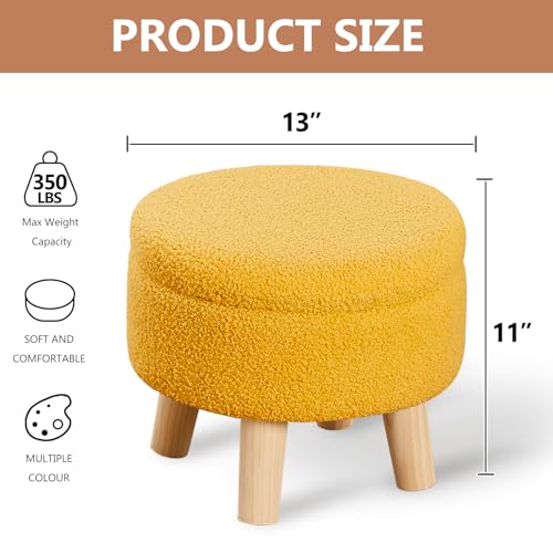 Wimarsbon Storage Ottoman, Modern Round Footrest with Soft Padded Seat, Teddy Velvet Footstool with Wood Legs, Accent Small Table or Plant Stand for Hallway, Living Room (Brilliant Yellow) - color: Brilliant Yellow