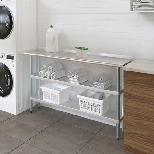 AmGood Stainless Steel Work Table with 1.5" Backsplash and 2 Shelves | Metal Kitchen Food Prep Table | NSF (60" Long x 14" Deep) - size: 60" Long x 14" Deep