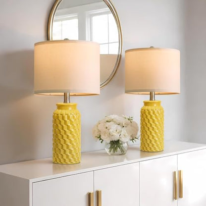 USumkky 20.5" Ceramic Table Lamps Set of 2 - Modern Farmhouse & Boho Style, Bedside Nightstand Lamps for Bedroom, Living Room End Table Lamps, Small Desk Lamp(Yellow) - color: 20.5" Yellow-2 Pack