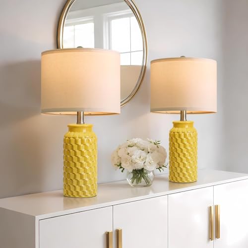 USumkky 20.5" Ceramic Table Lamps Set of 2 - Modern Farmhouse & Boho Style, Bedside Nightstand Lamps for Bedroom, Living Room End Table Lamps, Small Desk Lamp(Yellow) - color: 20.5" Yellow-2 Pack