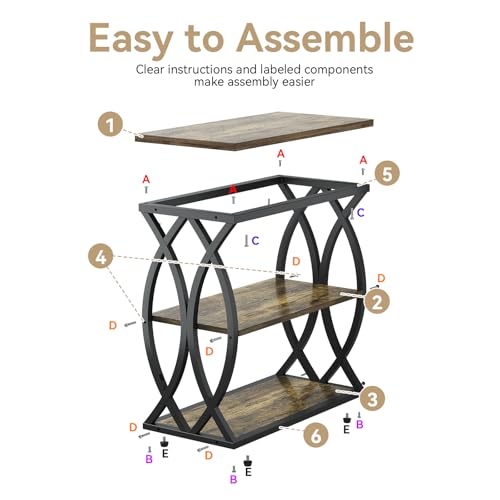 End Table, Narrow Side Table, 3-Tier End Table with Metal Frame, Living Room Side Table with Storage for Couch, Sofa, Bedroom, Small Spaces, Easy Assembly, 23.6"D*11.8"W*23.6"H, Rustic Brown