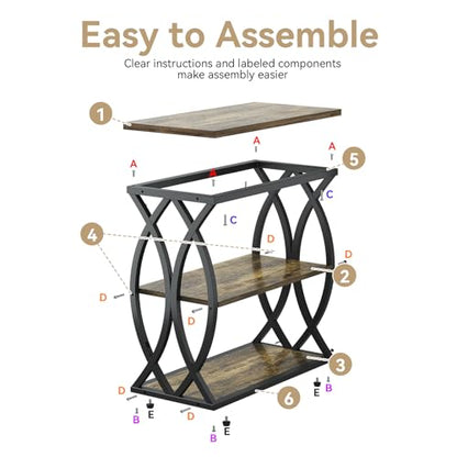 End Table, Narrow Side Table, 3-Tier End Table with Metal Frame, Living Room Side Table with Storage for Couch, Sofa, Bedroom, Small Spaces, Easy Assembly, 23.6"D*11.8"W*23.6"H, Rustic Brown