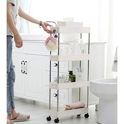 Modern Home 4-Tier Rolling Storage Cart with Bins – Slim Organizer for Bathroom, Kitchen, Laundry & Pantry – Mobile Utility Shelves with Wheels