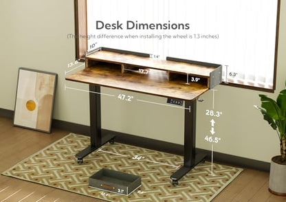 Claiks Standing Desk with Drawers, Stand Up Electric Standing Desk Adjustable Height with Storage Shelf and Splice Board, 48 Inch, Rustic Brown - color: Rustic Brown, size: 47.2×23.6