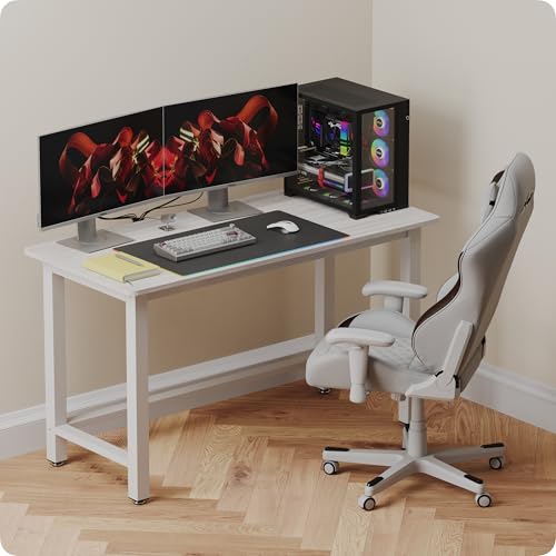 51'' Home Office Desk Modern Computer Desk 51.2X 23.6x29.5 inches PC Table with Thicken Frame Industrial Style Sturdy Metal Frame Furniture for Writing Gaming Grey Oak+White - color: Grey Oak, size: 51