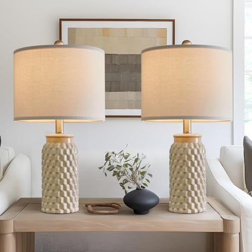 USumkky 20.5" Ceramic Table Lamps Set of 2 - Modern Farmhouse & Boho Style, Bedside Nightstand Lamps for Bedroom, Living Room End Table Lamps, Small Desk Lamp(Cream) - color: 20.5" Beige-2 Pack