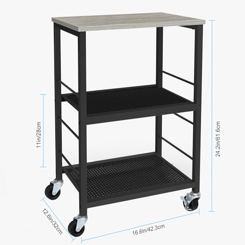 MOOACE 3 Tier End Table with Wheel, Kitchen Cart Storage Shelf, Gray | Small Side Table Nightstand, Rolling Kitchen Utility Cart Table Stand for Bedroom Living Room Office Balcony - color: Grey