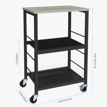 MOOACE 3 Tier End Table with Wheel, Kitchen Cart Storage Shelf, Gray | Small Side Table Nightstand, Rolling Kitchen Utility Cart Table Stand for Bedroom Living Room Office Balcony - color: Grey