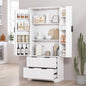 72" Tall Freestanding Wood Fluted Pantry Organizers Storage Cabinet with 2 Drawers, Door Racks, Modern Minimalist Cabinet with Adjustable Shelves for Kitchen, Living Room, Bathroom(White)
