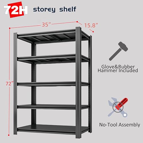 5-Tier 35" W x 15.8" D x 72" H Garage Shelving 3000LBS Storage Shelves Heavy Duty Metal Shelf Unit Adjustable Basement Industrial Storage Racks (72 * 35 * 15.8) - size: 5T 35" W x 15.8" D x 72" H