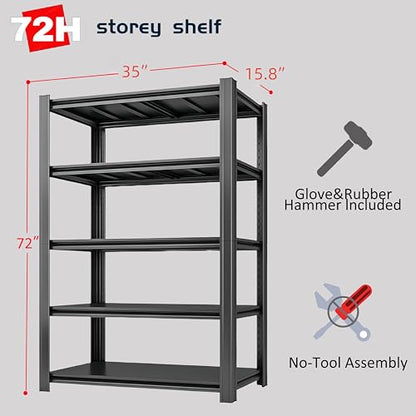 5-Tier 35" W x 15.8" D x 72" H Garage Shelving 3000LBS Storage Shelves Heavy Duty Metal Shelf Unit Adjustable Basement Industrial Storage Racks (72 * 35 * 15.8) - size: 5T 35" W x 15.8" D x 72" H