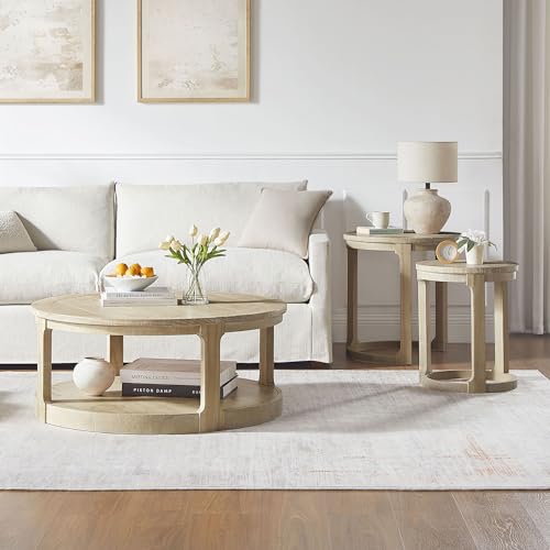 Round End Side Table Set of 2, Handcraft Nesting Table for Living Room, Modern Wood Circle Style, Easy Assembly, Oak - color: S1-2pcs-oak