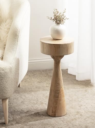 Kate and Laurel Solbrett Transitional Sophisticated Round Drink Table; 10 x 10 x 22; Natural Wood; Sculptural Bedroom Nightstand with Unique Pedestal Table Design for Use as Indoor Plant Stand - color: Natural