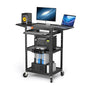 POCHAR Large Steel AV Cart with Power Strip & Drop Leaves - Height Adjustable Metal Media Cart with Wheels - Heavy Duty Rolling Computer Workstation for Laptop Projector Printer TV, Black (46" x 18") - style: AV Cart with Drop Leaves (AV-JM)