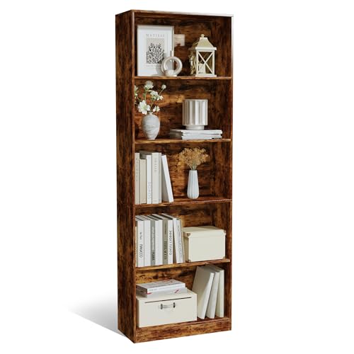 5 Tier Bookshelf, 71" Tall Bookcase Floor Standing, Large Wood Bookshelf with Anti-Tipping Device & Base, 5 Shelf Open Display Book Shelf for Living Room, Bedroom, Dining Room, Home Office - color: Brown