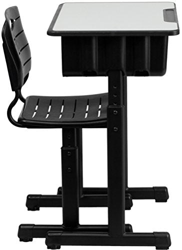 Flash Furniture Adjustable Student Desk and Chair Set for Classrooms or Remote Learning, Adjustable School Desk with Chair and Book Box, Gray/Black | Black Pedestal Frame, Adjustable , Commercial Use