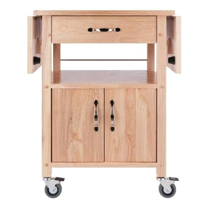 Pemberly Row Solid Wood Butcher Block Kitchen Cart, Natural Finish, Drop Leaf Countertops, Storage Cabinet with Drawer and Shelf, 43.27" W x 20.16" D x 33.27" H, Transitional Style for Kitchen Use