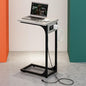 C-Shaped Side Table for Couch - Small Coffee Stand Sofa Tray Desk with Metal Frame Waterproof Scratch Resistant Wood Top and Built-in Charging Station, Greige - color: Greige, size: 1-Pack, style: Includes Power Outlets