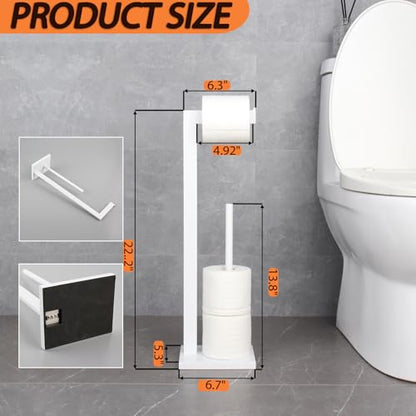 GERZWY SUS 304 Stainless Steel Toilet Paper Stand with Reserve, Free Standing Toilet Paper Holder, White - color: White