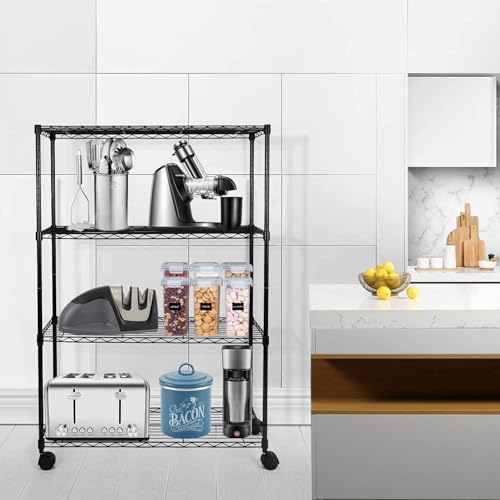 Simple Deluxe Heavy Duty 4-Tier Storage Shelving Unit, 35.83" W x 13.98" D x 55.91" H, 1000 Lbs Loading Capacity, Black - color: Black, size: 4-Tier, 36"W x 14"D x 56"H