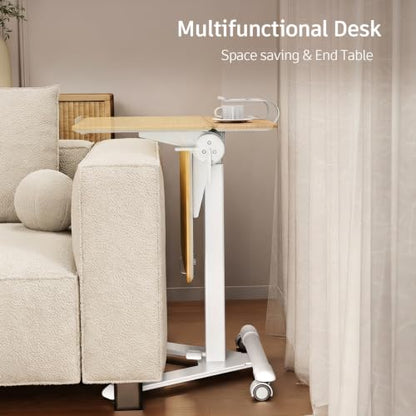 ROMOON Rolling Standing Desk with Wheels, Sit-Stand Portable Laptop Cart | Height Adjustable Mobile Desk with Tilt Top, Storage, 24" Computer Table for Home Office, Bedroom, Small Spaces, Natural Oak - color: Natural Oak