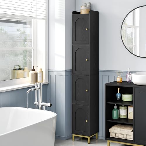 Hzuaneri 4-Tier Narrow Tall Storage Cabinet | Slim Bathroom Storage Cabinet with 4 Adjustable Feet and Shelves, for Living Room, Laundry Room, Black,11"D x 11"W x 70.9"H - color: Black, size: 11 "D x 11 "W x 70.9 "H