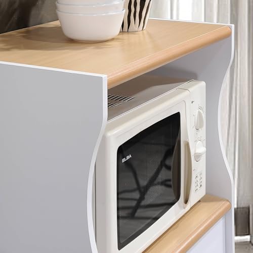 Kitchen Accent Cart with Wheels - White Storage Cabinet, Microwave Stand, Compact Design - 15.50" L x 23.60" W x 45.40" H