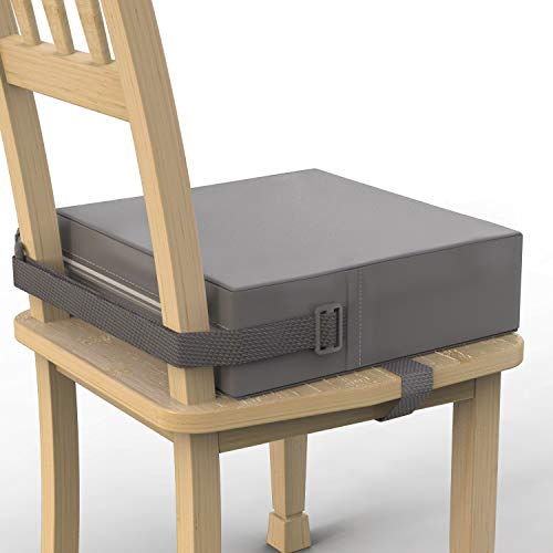 Toddler Booster Seat for Dining Table, PU Washable Double Safe Straps Non-Slip Bottom Booster Seat Dining Toddler, Portable Travel Increasing Cushion (Grey) - color: Grey