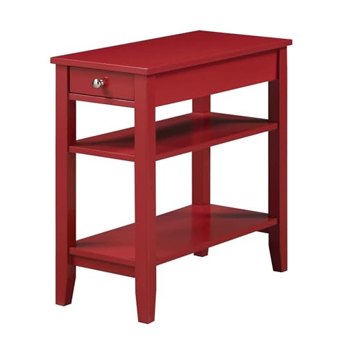 Convenience Concepts American Heritage Chairside End Table with Drawer 23.5" - Classic Living Room Table with Storage Shelf, Bedroom Nightstand, Cranberry Red - color: Cranberry Red