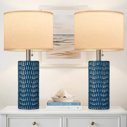 Reaketon Table Lamps for Living Room Set of 2, Ceramic Table Lamps for Bedroom, 20" Modern Lamps for Night Stands, Blue - color: Blue