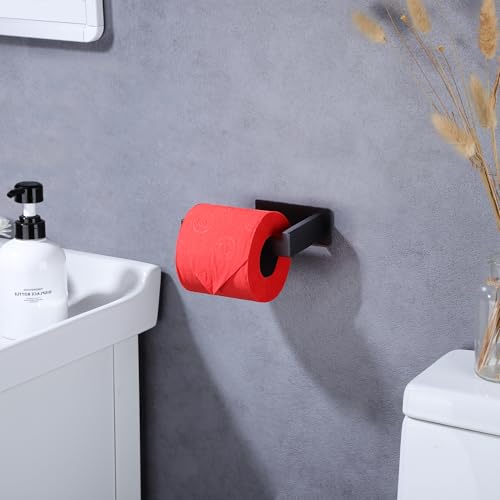 LANC Self-Adhesive Toilet Paper Holder, Matte Black Toilet Tissue Holder Wall Mounted for Bathroom Kitchen Stick On Paper Roll Holder with No Drilling Rustproof Stainless Steel, Left Rod A8307MB-LF - color: Matte Black, size: Left Hand(Adhesive)