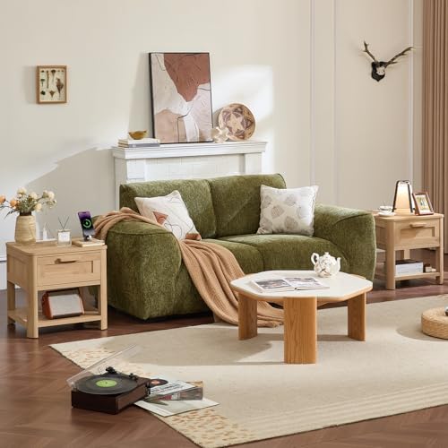 Joaxswe Farmhouse Side Table Set of 2 Living Room, Small Night Stand with 1 Drawers & Open Shelving & 4 Thickened Table Legs, Natural Wood - color: Natural, size: Set of 2