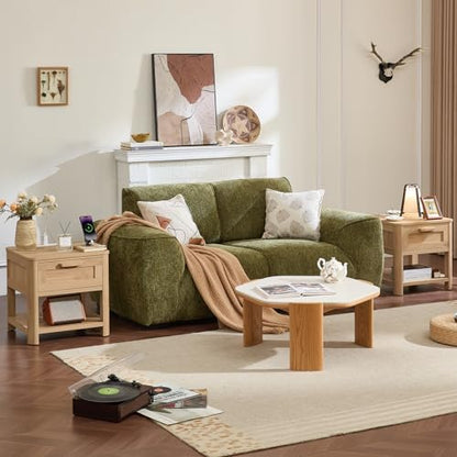 Joaxswe Farmhouse Side Table Set of 2 Living Room, Small Night Stand with 1 Drawers & Open Shelving & 4 Thickened Table Legs, Natural Wood - color: Natural, size: Set of 2