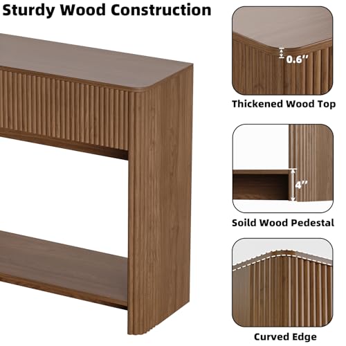 47.2" Fluted Entryway Table with Drawers, Entryway Console Table with Storage, Wooden Sofa Table, Modern Entry Table, Foyer Table for Hallway, Living Room (Walnut)