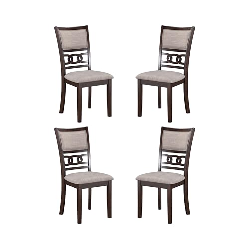 New Classic Furniture Gia Dining Chair (Set of Four), Light Brown Fabric Upholstered Seat & Back Rest, Cherry Brown - color: Cherry, size: Set of 4, style: Dining Chair