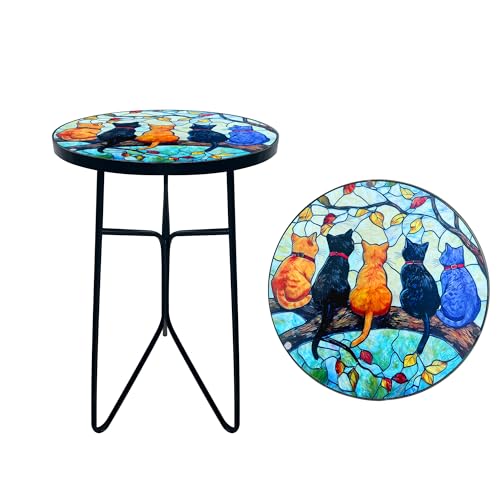 12 Inch Folding Outdoor Side Tea Table,Five Kitties Small Accent Tables, Plant Tables Indoor,Garden or Living Room Decor Afternoon Tea Dinner Table, Simple Assembly Cast Iron Plant Stand - color: Five Kitties