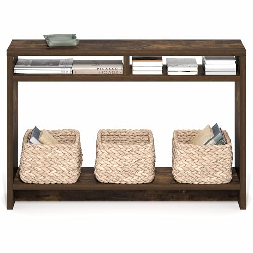 Furinno Viola Entryway Table, 3-Tier Narrow Console Table with Extra Thick Frame and Storage Shelf, 47.2" Wide Sofa Table, for Living Room, Home Office, Entryway, Amber Pine - color: Amber Pine