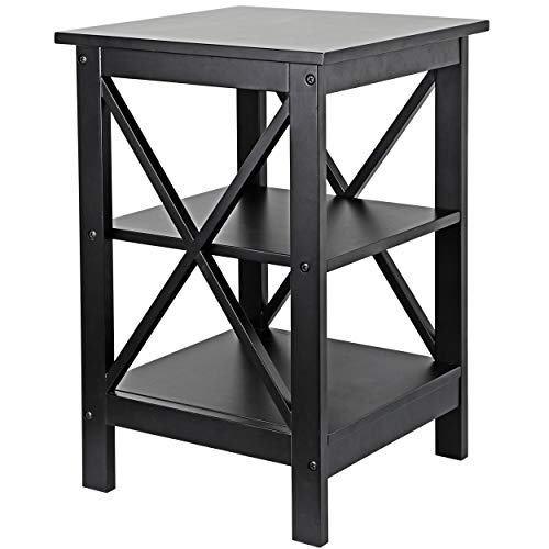 Nouva Square Side Table with Storage 3 Tier Small End Table 16 x 16 Inch Wooden X-Design Table Nightstand for Living Room Bedroom Office Nursery Entryway, Black - color: Balck