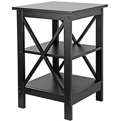 Nouva Square Side Table with Storage 3 Tier Small End Table 16 x 16 Inch Wooden X-Design Table Nightstand for Living Room Bedroom Office Nursery Entryway, Black - color: Balck