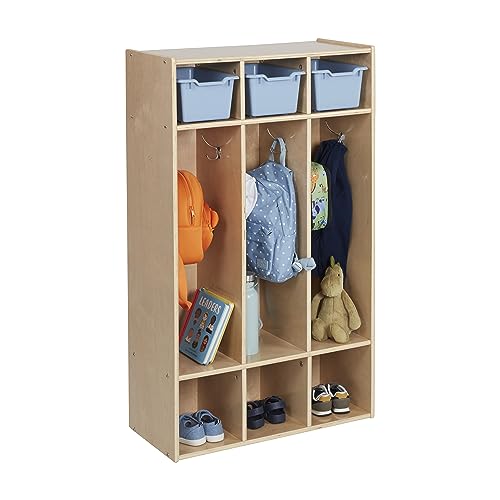 ECR4Kids Streamline 3-Section Coat Locker with Cubby Storage, Classroom Furniture, Natural - color: Natural