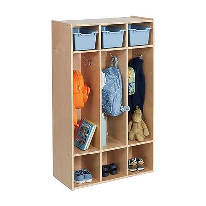 ECR4Kids Streamline 3-Section Coat Locker with Cubby Storage, Classroom Furniture, Natural - color: Natural