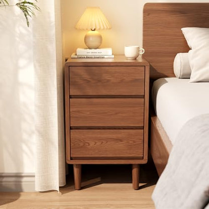 Tall Nightstand Walnut Night Stand with 3 Drawers Mid Century Modern Nightstand with Storage,Solid Wood Night Stand,Small Bedside Table for Bedroom,Living Room,Office,Walnut Bedside Table - color: Deep Walnut, style: 3 drawers