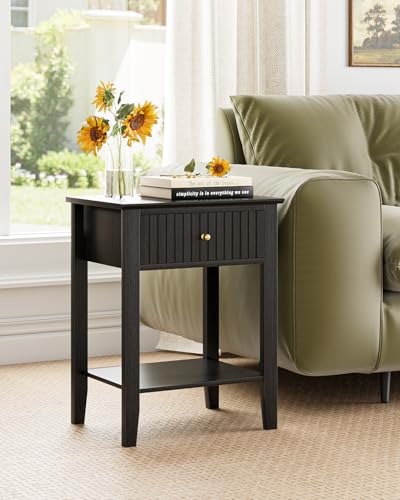 Fluted Nightstand, Farmhouse Night Stand with 1 Drawers, Mid Century Modern Side Accent Table,Bedside End Table for Bedroom, Living Room, Black - color: Black, size: 1 Drawer