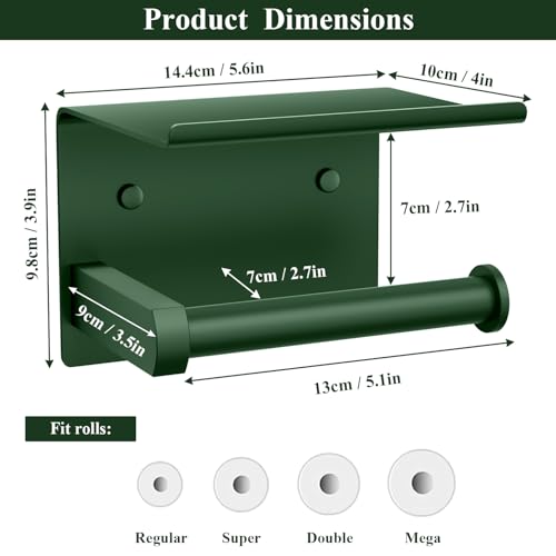 Toilet Paper Holder with Shelf Wall Mounted Toilet Paper Roll Dispenser | Heavy Duty Stainless Steel Forest Green - color: J-forest Green