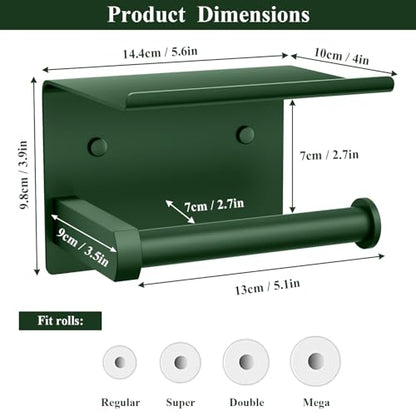 Toilet Paper Holder with Shelf Wall Mounted Toilet Paper Roll Dispenser | Heavy Duty Stainless Steel Forest Green - color: J-forest Green